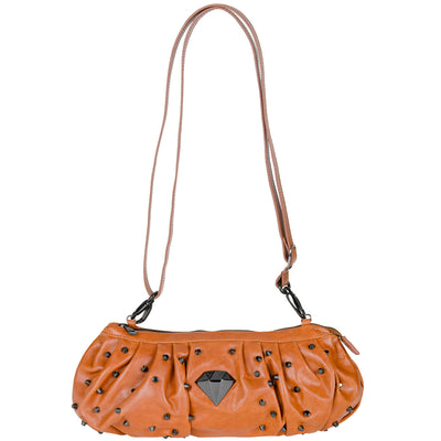 Queen & Cult Mini-Bag mit Nieten in Cognac