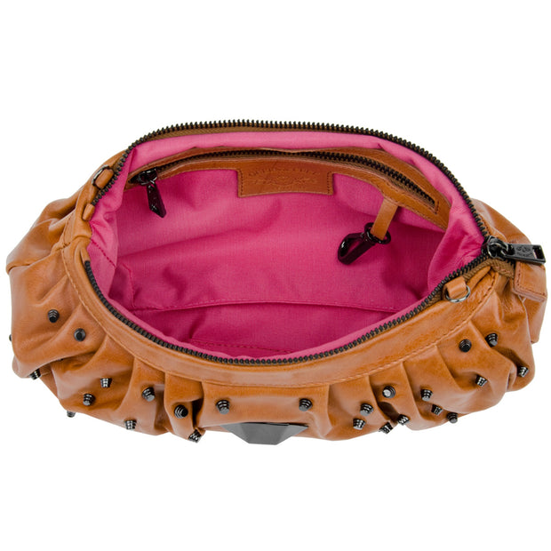 Queen & Cult Mini-Bag mit Nieten in Cognac